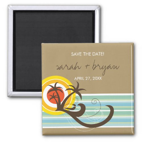 Fun Beach Tropical Sunset Palm Trees Save The Date Magnet