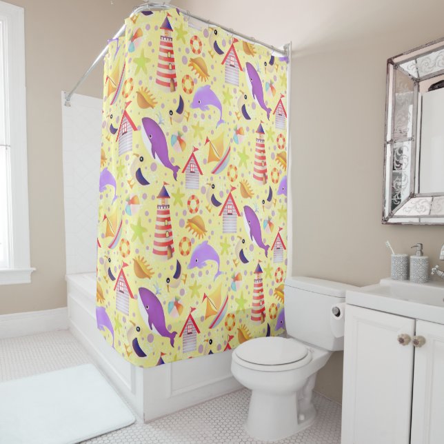 Fun Beach Yellow Shower Curtain (In Situ)