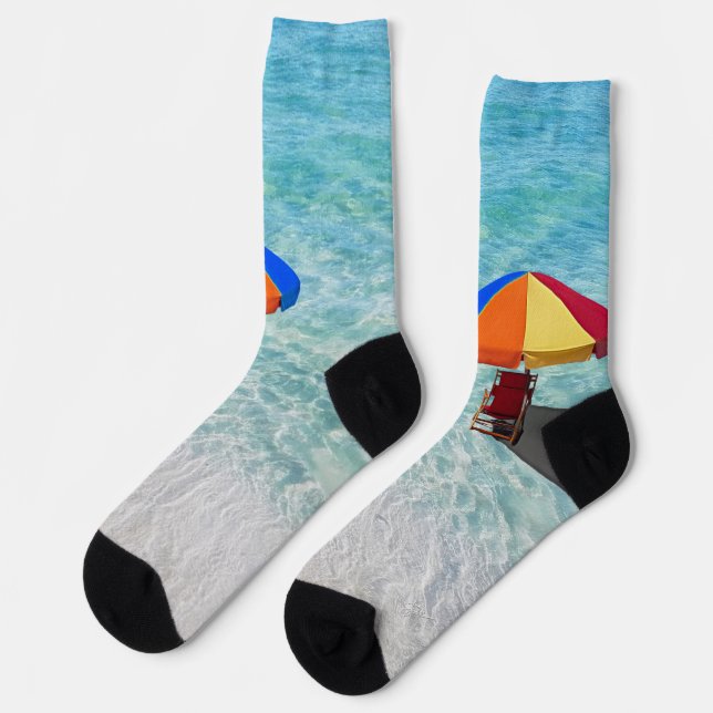 Fun Beachy Sandy Beach Colorful Umbrella Socks (Left)