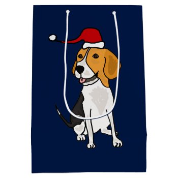 Fun Beagle In Santa Hat Christmas Gift Bag by Petspower at Zazzle