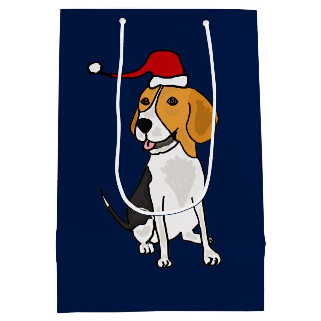 Fun Beagle in Santa Hat Christmas Gift Bag (Back)