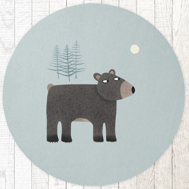 Fun Bear Woodland Rug (Bear trees and moon duck egg blue indoor or outdoor rug)