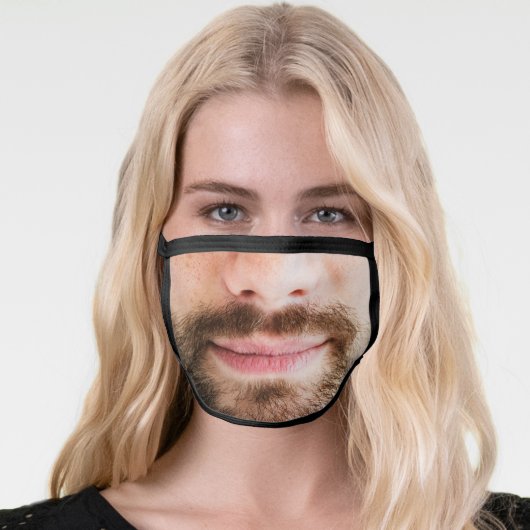 Fun Beard Man Bearded Face Photo Face Mask (Worn Her)