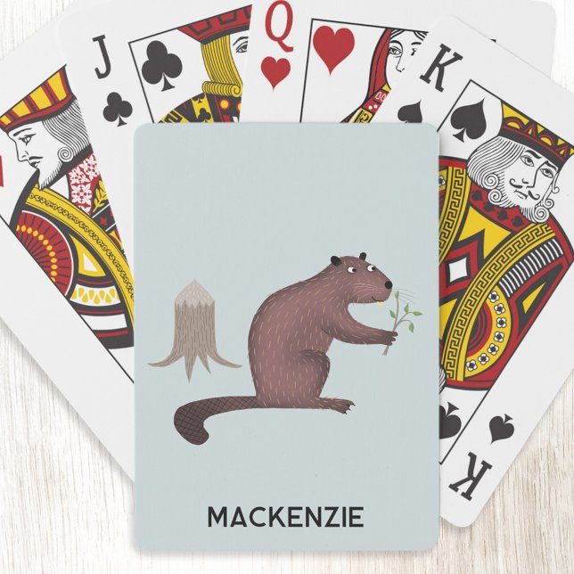 Fun Beaver Personalized Name Poker Cards (Fun beaver personalized custom name playing cards)
