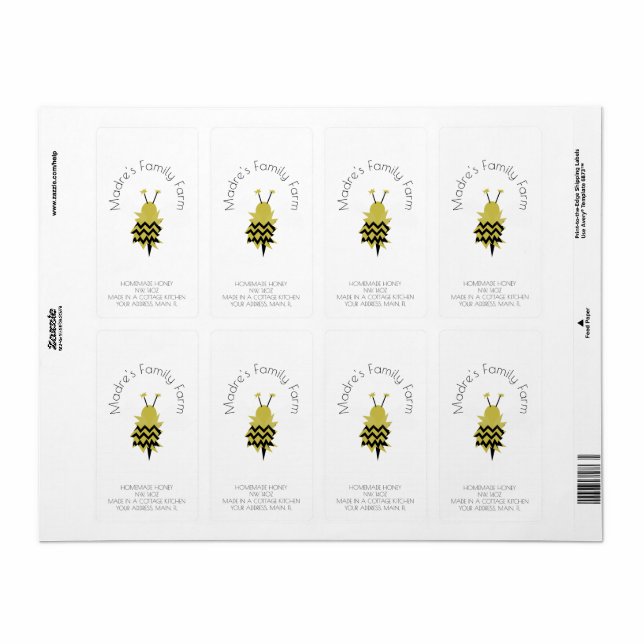 Fun Bee Honey Homemade Farm Business Label (Full Sheet)