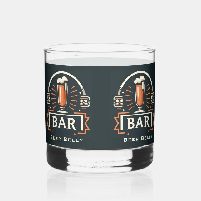 Fun Beer Belly Bar, Beer Mug Logo Personalized Whiskey Glass (Front)
