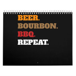 Fun Beer Bourbon Bbq Repeat Men Women Novelty Art Calendar