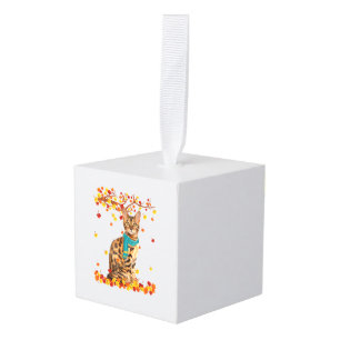 Fun Bengal Thanksgiving Autumn Cat Lover Gifts Cube Ornament