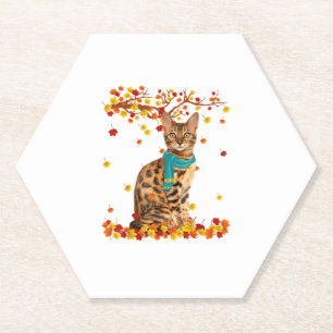 Fun Bengal Thanksgiving Autumn Cat Lover Gifts Paper Coaster