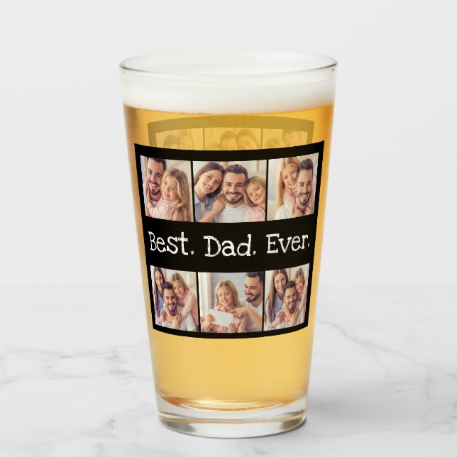 Fun Best Dad Ever 6 Photo Collage Black and White  Glass (Front Filled)