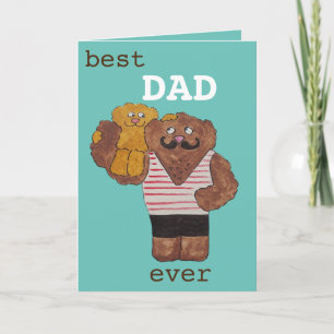 Fun Best Dad Ever Circus Strongman Daddy Bear Card