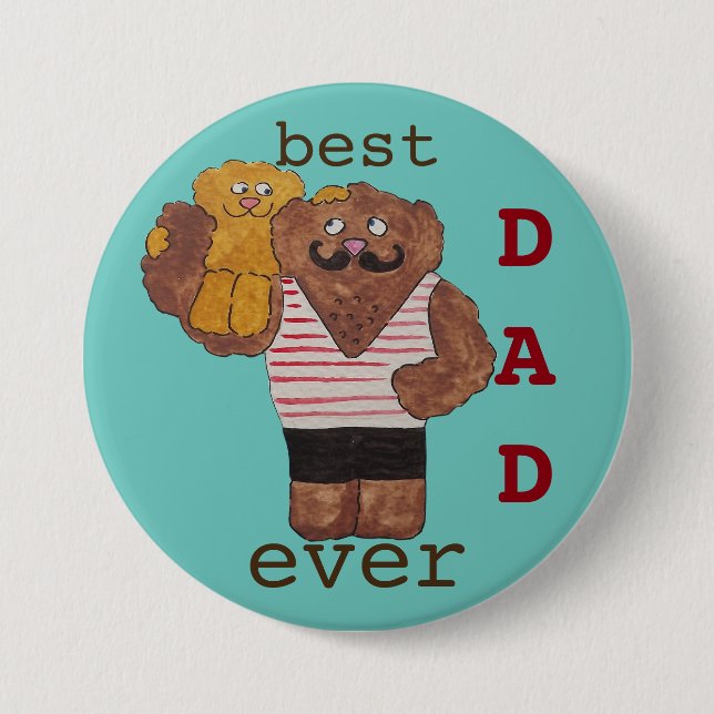 Fun Best Dad Ever Circus Strongman Daddy Bear Pinback Button (Front)