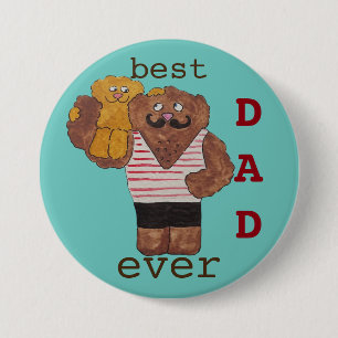 Fun Best Dad Ever Circus Strongman Daddy Bear Pinback Button