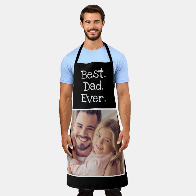 Fun Best Dad Ever Photo Personalized Black White  Apron (Worn)