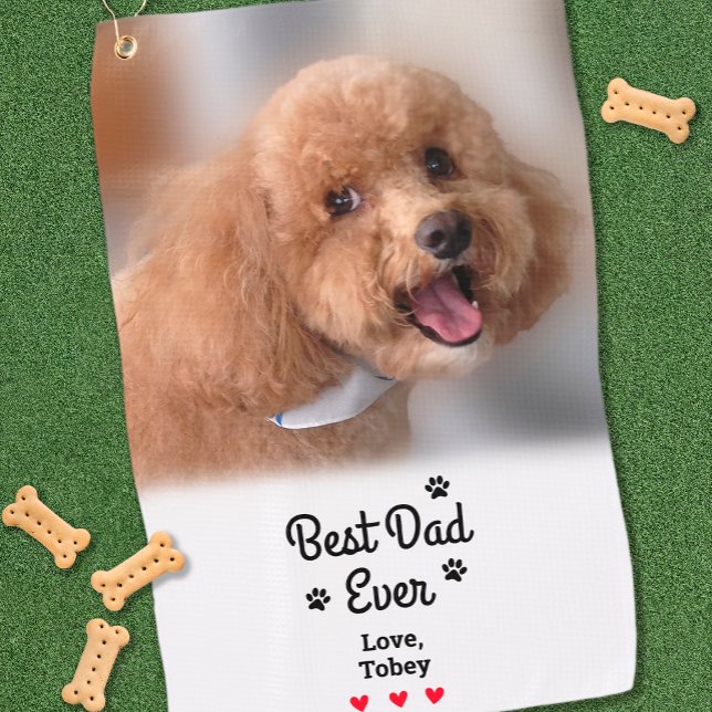  Fun Best Dog Dad Ever Photo Custom Photo Name Golf Towel (Fun Best Dog Dad Ever Photo Custom Photo Name Golf Towel)