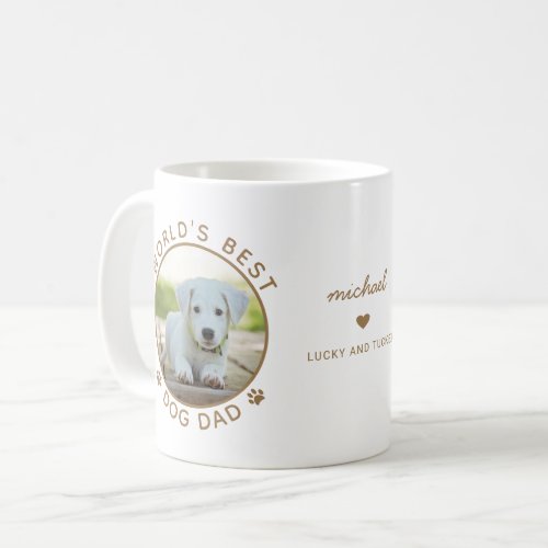 Fun Best Dog Dad Two Photo Gold Modern Typography Coffee Mug