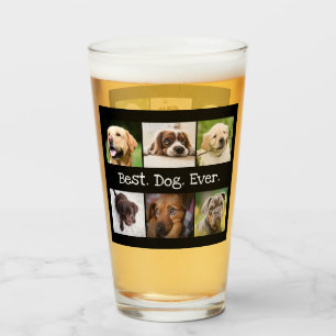 Fun Best Dog Ever Photo Collage Black and White Glass