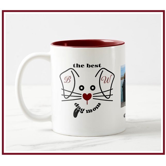 Fun Best Dog Mom Photo Custom Monogram    Two-Tone Coffee Mug (Creator Uploaded)
