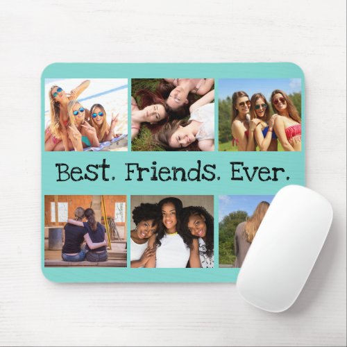Fun Best Friends Ever 6 Photo Collage Green Black Mouse Pad