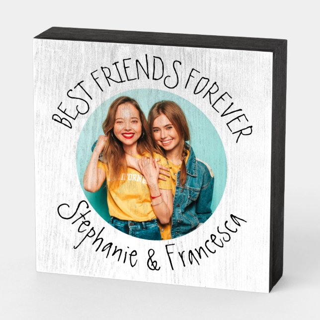 Fun Best Friends Forever Photo Names  Wooden Box Sign (Angled Horizontal)