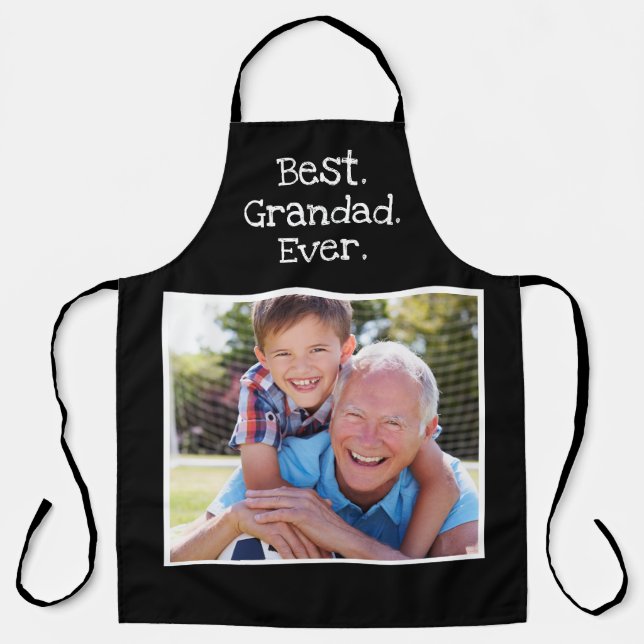 Fun Best Grandad Ever Photo Personalized Black  Apron (Front)