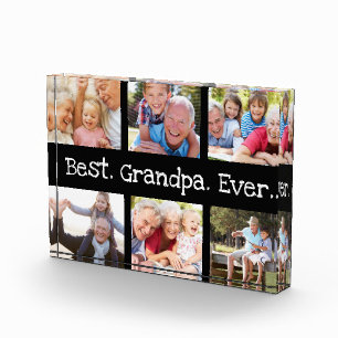 Fun Best Grandpa Ever 6 Photo Collage Black White Block