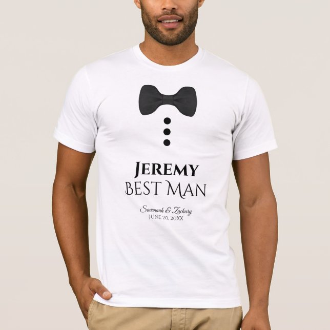 Fun Best Man Black Tie Mock Tuxedo Wedding T-Shirt (Front)