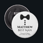 Fun Best Man Wedding Favor Black Bow Tie Tuxedo Bottle Opener<br><div class="desc">This cute bottle opener makes a wonderful gift or favor for your Best Man. Features a cute and fun design with a black tie and three black buttons resembling a tuxedo. The text reads "Best Man" with a place for his name, the couple's names, and the wedding date. Great way...</div>