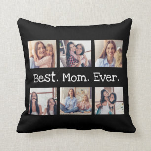 Fun Best Mom Ever 6 Photo Collage Black and White Throw Pillow