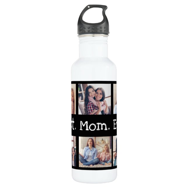 Fun Best Mom Ever 6 Photo Collage Fun Black White Stainless Steel Water Bottle (Front)