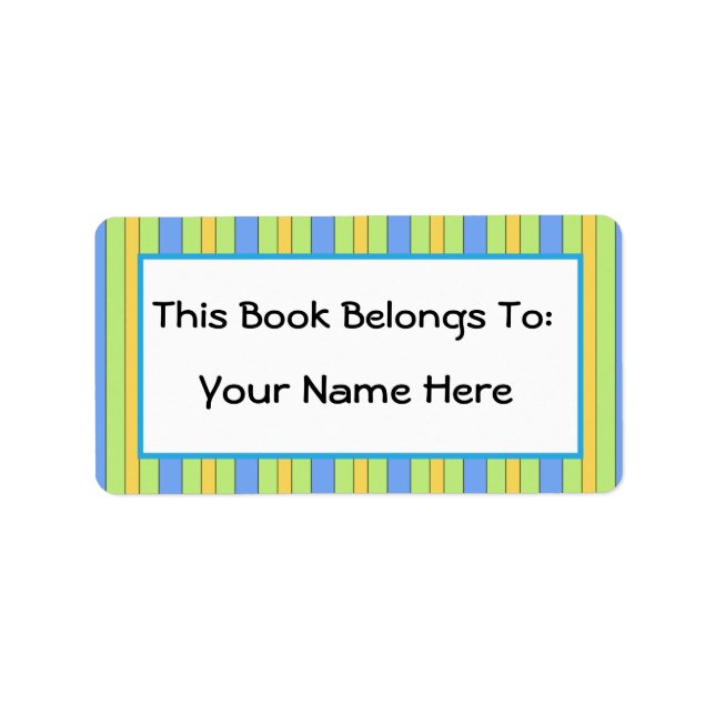 Fun Bibliophile Striped Bookplate Sticker Gift (Front)