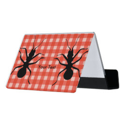 Fun Big Black Ants on Picnic Table Cloth Plaid Desk Business Card Holder