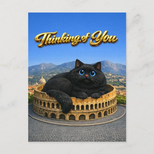 Fun Big Black Cat Roman Colosseum Thinking of You Postcard