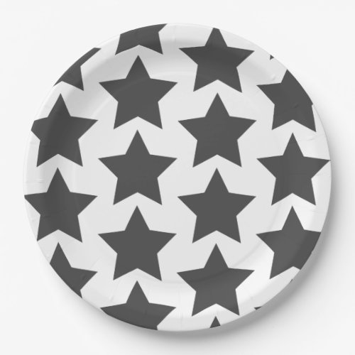 Fun big dark grey stars pattern _ Paper Plates