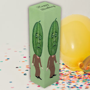 Fun Big Green Pickle Head Man Brown Suit Green Wine Box