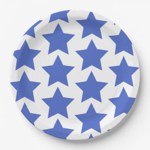 Fun, Big Navy Blue Stars Pattern - Nautical Paper Plates