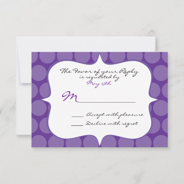 Fun Big Purple Polka Dots Wedding RSVP Reply Card (Front)