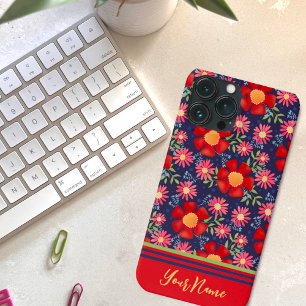 Fun Big Red Flowers Navy Pattern Inspirivity  iPhone 13 Pro Max Case
