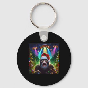 Fun Bigfoot Selfie With Alien Ufo Xmas Spaceships Keychain