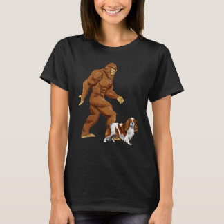 Fun Bigfoot Walking Cavalier King Charles Spaniel  T-Shirt