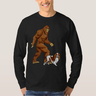 Fun Bigfoot Walking Cavalier King Charles Spaniel  T-Shirt