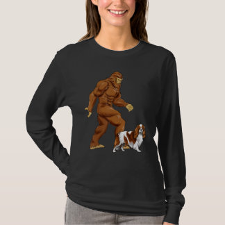 Fun Bigfoot Walking Cavalier King Charles Spaniel  T-Shirt