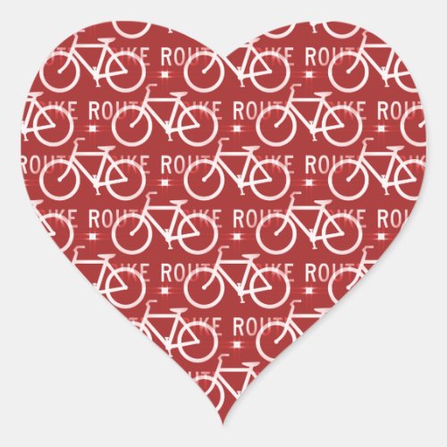 Fun Bike Route Fixie Bicycle Cyclist Pattern Red Heart Sticker