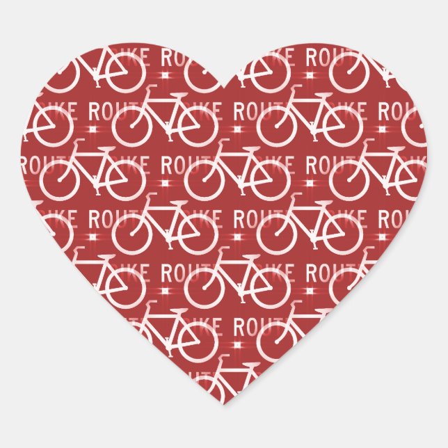 Fun Bike Route Fixie Bicycle Cyclist Pattern Red Heart Sticker (Front)