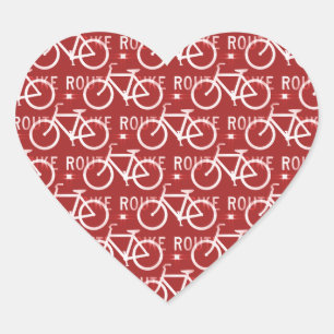 Fun Bike Route Fixie Bicycle Cyclist Pattern Red Heart Sticker