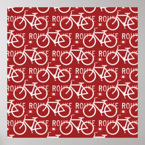 Fun Bike Route Fixie Bicycle Cyclist Pattern Red Poster