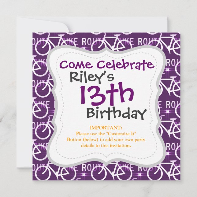 Fun Bike Route Fixie Bike Cyclist Pattern Invitation (Front)