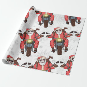 Fun Biker Santa Snowflake Wrapping Paper