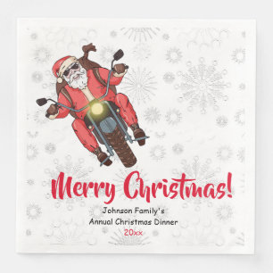 Fun Biker Santa Snowflakes Paper Napkin