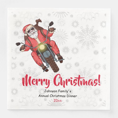 Fun Biker Santa Snowflakes Paper Napkin